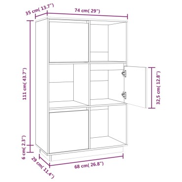 vidaXL Ντουλάπι Ψηλό Μαύρο 74x35x117cm από Μασίφ Ξύλο Πεύκου 1 τεμ.