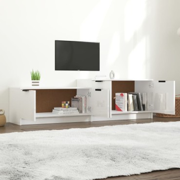 vidaXL Έπιπλο Τηλεόρασης Γυαλιστερό Λευκό 158,5x36x45cm Επεξ. Ξύλο