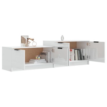 vidaXL Έπιπλο Τηλεόρασης Γυαλιστερό Λευκό 158,5x36x45cm Επεξ. Ξύλο