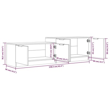 vidaXL Έπιπλο Τηλεόρασης Γυαλιστερό Λευκό 158,5x36x45cm Επεξ. Ξύλο