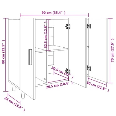 vidaXL Μπουφές Λευκός 90x34x80cm από Επεξεργασμένο Ξύλο 1 τεμ.