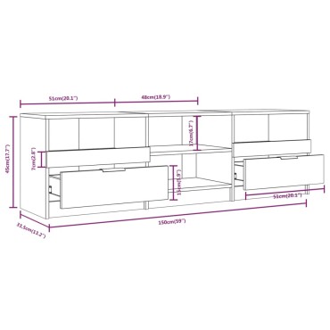 vidaXL Έπιπλο Τηλεόρασης Γυαλ. Λευκό 150x33,5x45cm από Επεξεργ. Ξύλο