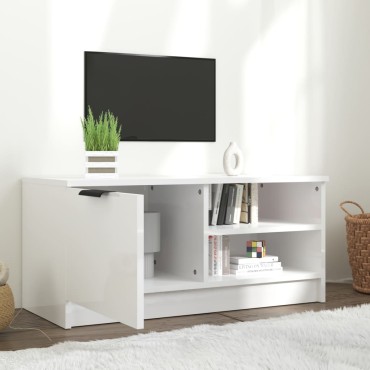 vidaXL Έπιπλο Τηλεόρασης Γυαλ. Λευκό 80x35x36,5cm Επεξεργασμένο Ξύλο