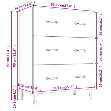 vidaXL Συρταριέρα Μαύρη 69,5x34x90cm από Επεξεργασμένο Ξύλο 1 τεμ.