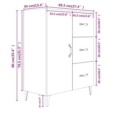vidaXL Ντουλάπι Sonoma Δρυς 69,5x34x90cm από Επεξεργασμένο Ξύλο 1 τεμ.