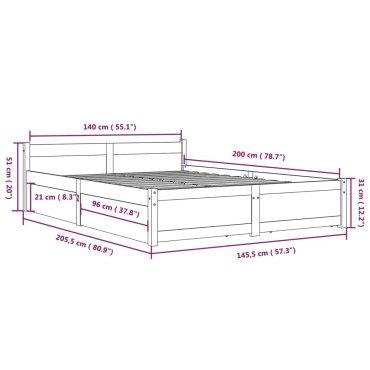 vidaXL Πλαίσιο Κρεβατιού με Συρτάρια Λευκό 140x200cm 1 τεμ. - Διπλό