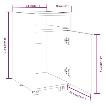 vidaXL Ντουλάπι με Ροδάκια Καπνιστή Δρυς 33x38x60cm Επεξεργ. ξύλο 1 τεμ.