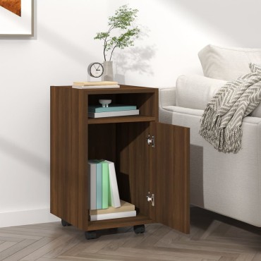 vidaXL Ντουλάπι με Ροδάκια Καφέ Δρυς 33x38x60cm Επεξεργασμένο ξύλο 1 τεμ.