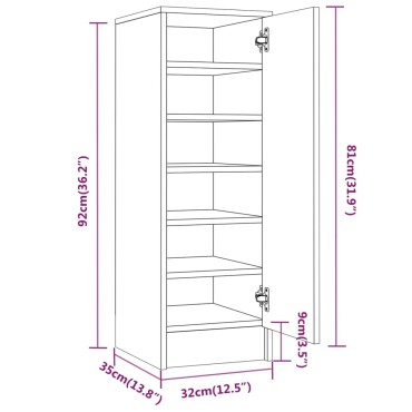 vidaXL Παπουτσοθήκη Καπνιστή Δρυς 32x35x92cm από Επεξεργασμένο Ξύλο