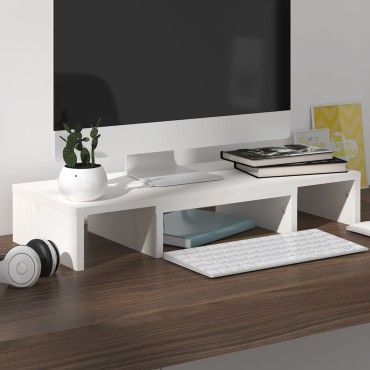 vidaXL Βάση Οθόνης Λευκή 60x24x10,5cm από Μασίφ Ξύλο Πεύκου