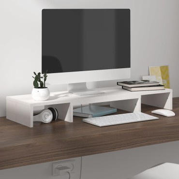 vidaXL Βάση Οθόνης Λευκή 80x24x10,5cm από Μασίφ Ξύλο Πεύκου