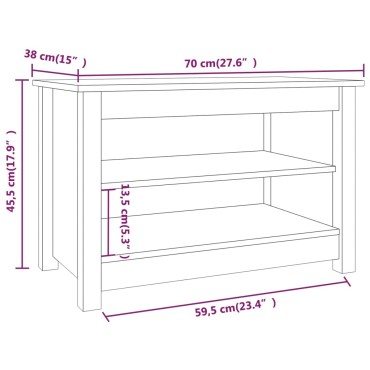 vidaXL Παπουτσοθήκη Μελί 70x38x45,5cm από Μασίφ Ξύλο Πεύκου