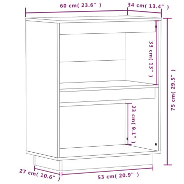 vidaXL Ντουλάπι Κονσόλα Λευκό 60x34x75cm από Μασίφ Ξύλο Πεύκου 1 τεμ.