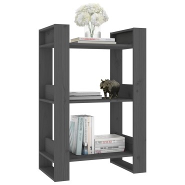 vidaXL Βιβλιοθήκη/Διαχωριστικό Χώρου Γκρι 60x35x91cm Μασίφ Πεύκο 1 τεμ.