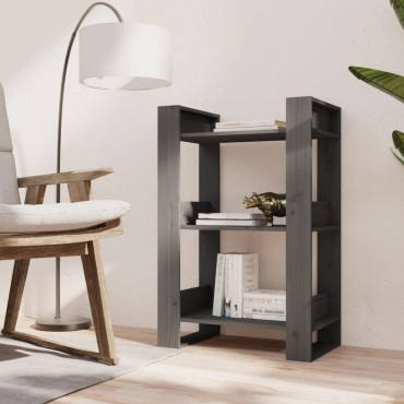 vidaXL Βιβλιοθήκη/Διαχωριστικό Χώρου Γκρι 60x35x91cm Μασίφ Πεύκο 1 τεμ.