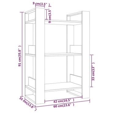 vidaXL Βιβλιοθήκη/Διαχωριστικό Χώρου Μαύρο 60x35x91cm Μασίφ Πεύκο 1 τεμ.