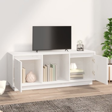 vidaXL Έπιπλο Τηλεόρασης Λευκό 110,5x35x44cm από Μασίφ Ξύλο Πεύκου