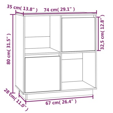 vidaXL Ντουλάπι Καφέ Μελί 74x35x80cm από Μασίφ Ξύλο Πεύκου 1 τεμ.