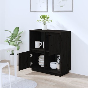 vidaXL Ντουλάπι Μαύρο 74x35x80cm από Μασίφ Ξύλο Πεύκου 1 τεμ.