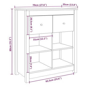 vidaXL Μπουφές 70x35x80cm από Μασίφ Ξύλο Πεύκου 1 τεμ.