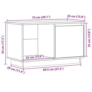 vidaXL Έπιπλο Τηλεόρασης Λευκό 74x35x44cm από Μασίφ Ξύλο Πεύκου