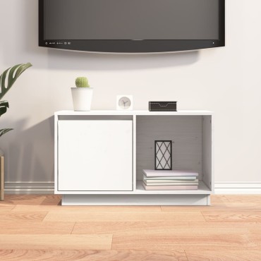 vidaXL Έπιπλο Τηλεόρασης Λευκό 74x35x44cm από Μασίφ Ξύλο Πεύκου