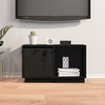 vidaXL Έπιπλο Τηλεόρασης Μαύρο 74x35x44cm από Μασίφ Ξύλο Πεύκου