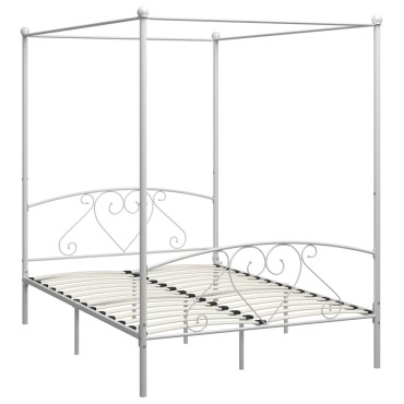 vidaXL Πλαίσιο Κρεβατιού με Ουρανό Λευκό 160x200cm Μεταλλικό 1 τεμ. - Διπλό