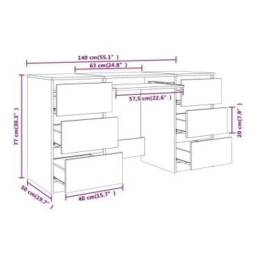 vidaXL Γραφείο Γκρι Sonoma 140x50x77cm από Επεξεργασμένο Ξύλο 1 τεμ.