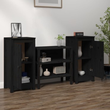 vidaXL Ντουλάπια 2 τεμ. Μαύρα 39x35x80cm από Μασίφ Ξύλο Πεύκου