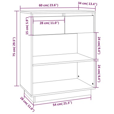 vidaXL Ντουλάπι Κονσόλα Μελί 60x34x75cm από Μασίφ Ξύλο Πεύκου 1 τεμ.