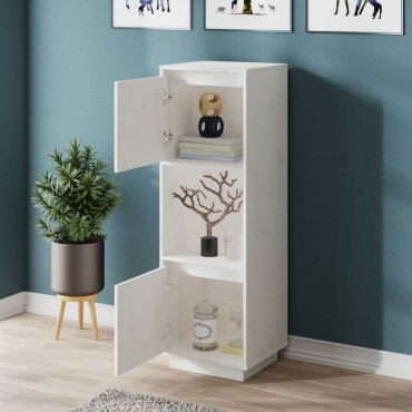 vidaXL Ντουλάπι Ψηλό Λευκό 38x35x117cm από Μασίφ Ξύλο Πεύκου 1 τεμ.