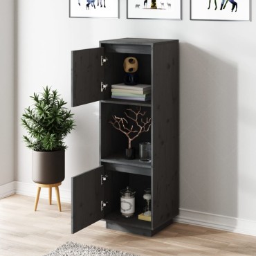 vidaXL Ντουλάπι Ψηλό Γκρι 38x35x117cm από Μασίφ Ξύλο Πεύκου 1 τεμ.