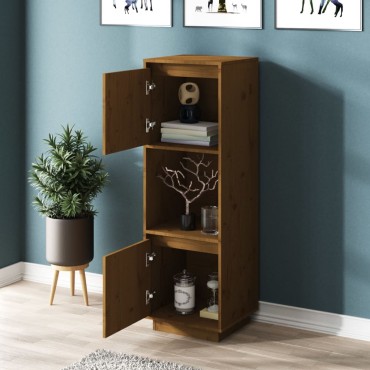 vidaXL Ντουλάπι Ψηλό Μελί 38x35x117cm από Μασίφ Ξύλο Πεύκου 1 τεμ.