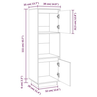 vidaXL Ντουλάπι Ψηλό Μελί 38x35x117cm από Μασίφ Ξύλο Πεύκου 1 τεμ.