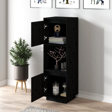 vidaXL Ντουλάπι Ψηλό Μαύρο 38x35x117cm από Μασίφ Ξύλο Πεύκου 1 τεμ.