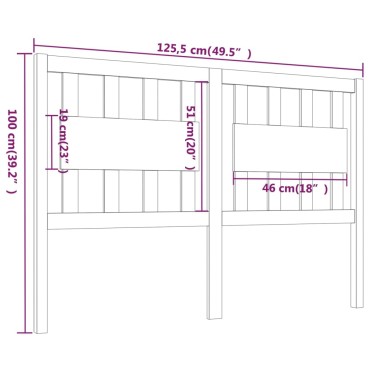 vidaXL Κεφαλάρι Κρεβατιού Μαύρο 125,5x4x100cm Μασίφ Ξύλο Πεύκου 1 τεμ.