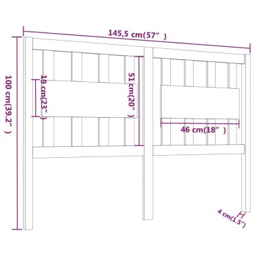 vidaXL Κεφαλάρι Κρεβατιού Μελί 145,5x4x100cm από Μασίφ Ξύλο Πεύκου 1 τεμ.
