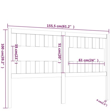 vidaXL Κεφαλάρι Κρεβατιού Μελί 155,5x4x100cm Μασίφ Ξύλο Πεύκου 1 τεμ.