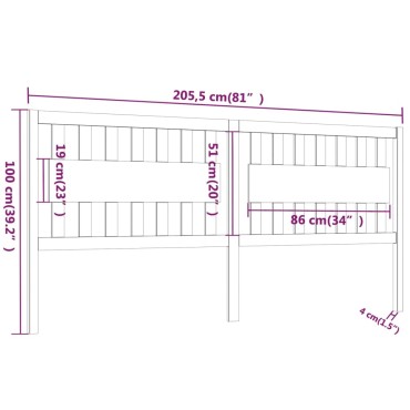 vidaXL Κεφαλάρι Κρεβατιού Γκρι 205,5x4x100cm από Μασίφ Ξύλο Πεύκου 1 τεμ.