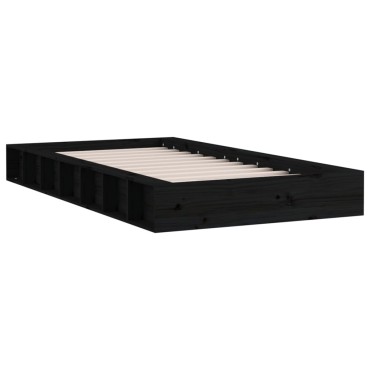 vidaXL Πλαίσιο Κρεβατιού Μαύρο 135x190 εκ. από Μασίφ Ξύλο Double