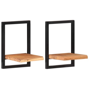 vidaXL Ράφια Τοίχου 2 τεμ. 25x25x35cm Μασίφ Ξύλο Ακακίας & Ατσάλι