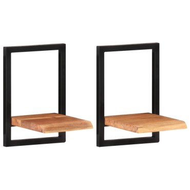 vidaXL Ράφια Τοίχου 2 τεμ. 25x25x35cm Μασίφ Ξύλο Ακακίας & Ατσάλι