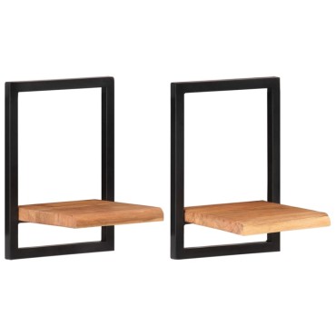 vidaXL Ράφια Τοίχου 2 τεμ. 25x25x35cm Μασίφ Ξύλο Ακακίας & Ατσάλι