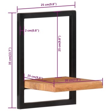vidaXL Ράφια Τοίχου 2 τεμ. 25x25x35cm Μασίφ Ξύλο Ακακίας & Ατσάλι