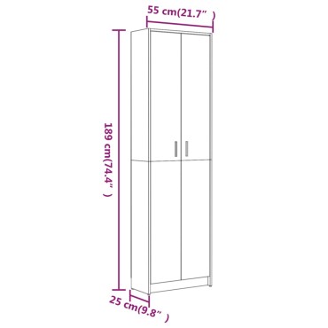 vidaXL Ντουλάπα Χολ Γκρι Sonoma 55x25x189cm από Επεξεργασμένο Ξύλο 1 τεμ.