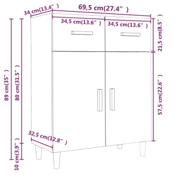 vidaXL Ντουλάπι Καφέ Δρυς 69,5x34x89cm από Επεξεργασμένο Ξύλο 1 τεμ.
