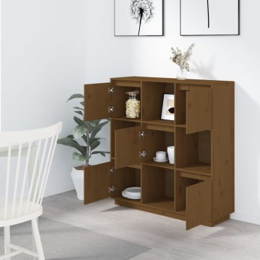 vidaXL Ντουλάπι Ψηλό Μελί 110,5x35x117cm από Μασίφ Ξύλο Πεύκου 1 τεμ.