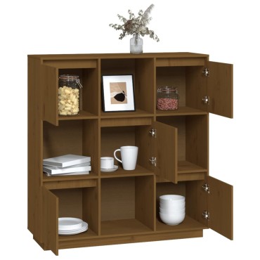 vidaXL Ντουλάπι Ψηλό Μελί 110,5x35x117cm από Μασίφ Ξύλο Πεύκου 1 τεμ.