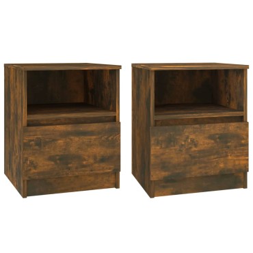vidaXL Κομοδίνα 2 τεμ. Καπνιστή Δρυς 40x40x50cm από Επεξεργ. Ξύλο